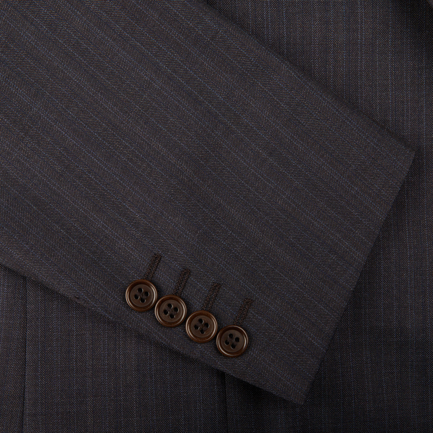 A Canali Blue Brown Melange Striped Wool Suit with a black stripe on it.