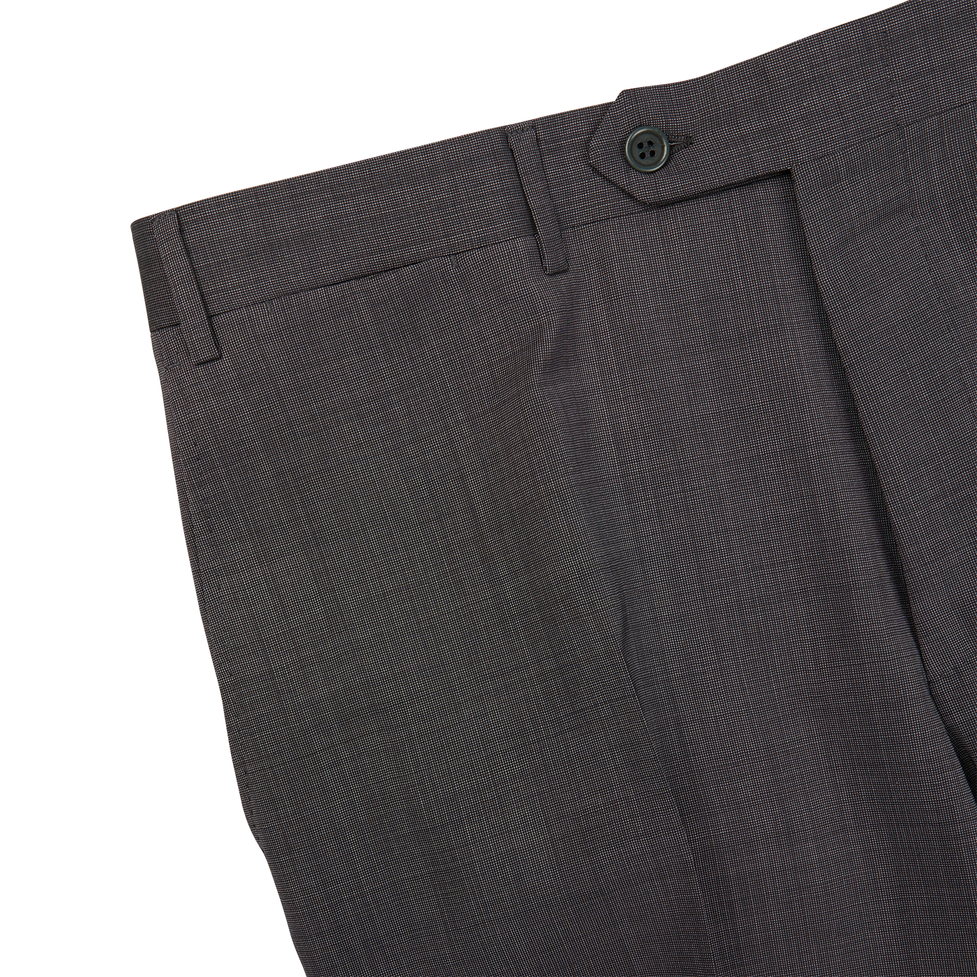 A close up of Canali Charcoal Wool End On End Flat Front Trousers.