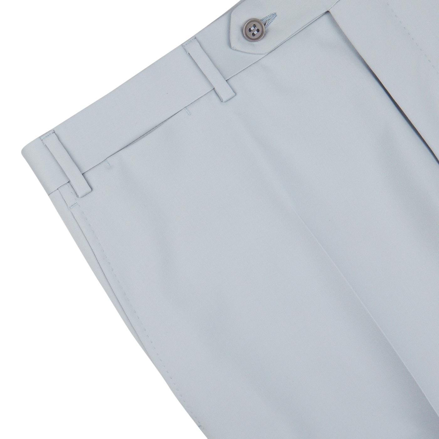 Dove Grey Flat Front Wool Twill Trousers in pure wool twill with a button closure and sharp creases by Canali.