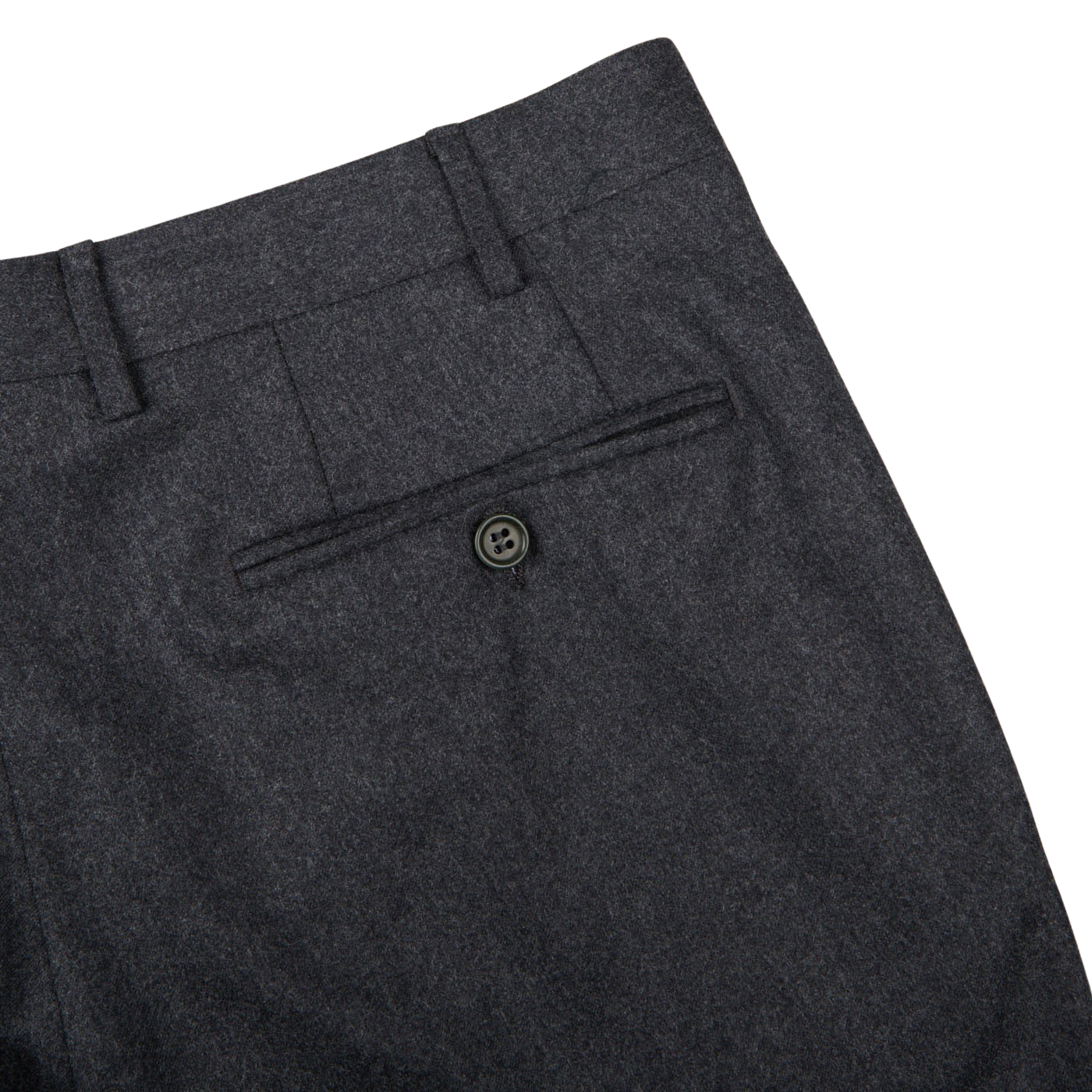 A close up of a Canali Grey Melange Wool Flannel Suit in a structured shoulder flannel suit.