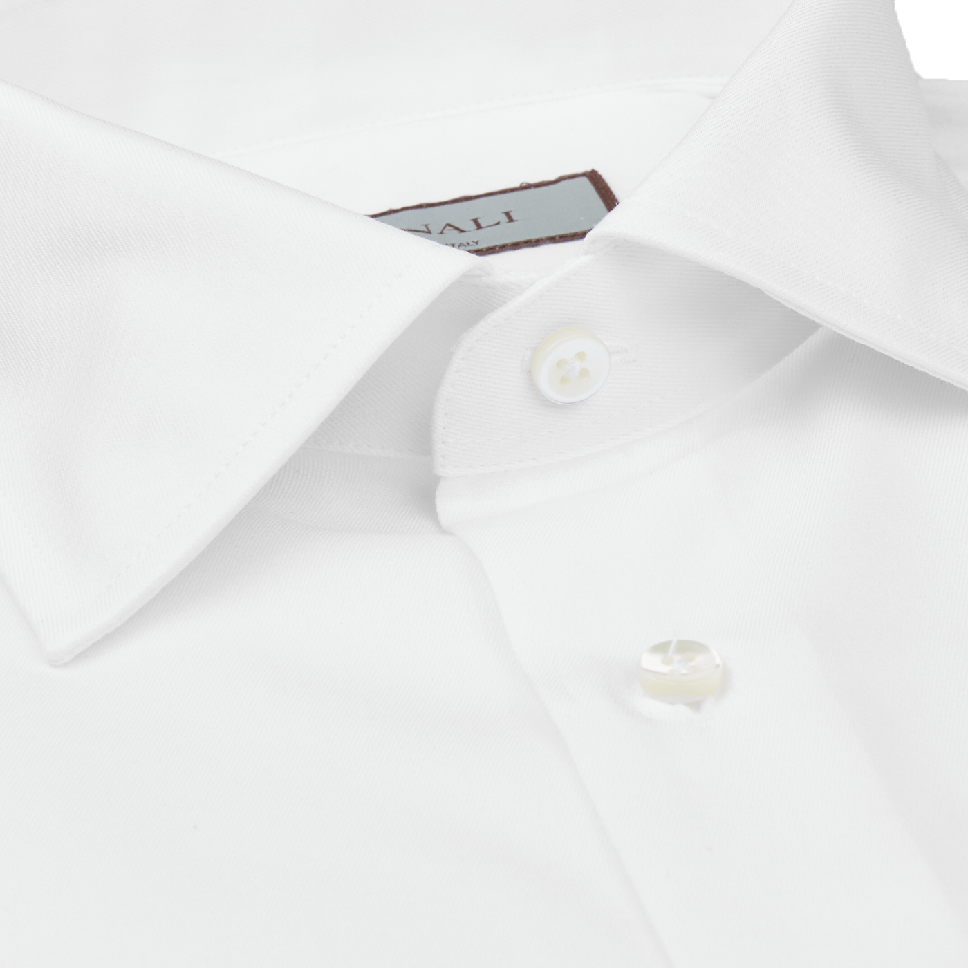 A White Cotton Double Cuff Plain Dress Shirt from Canali, made of cotton fabric, featuring a white collar.