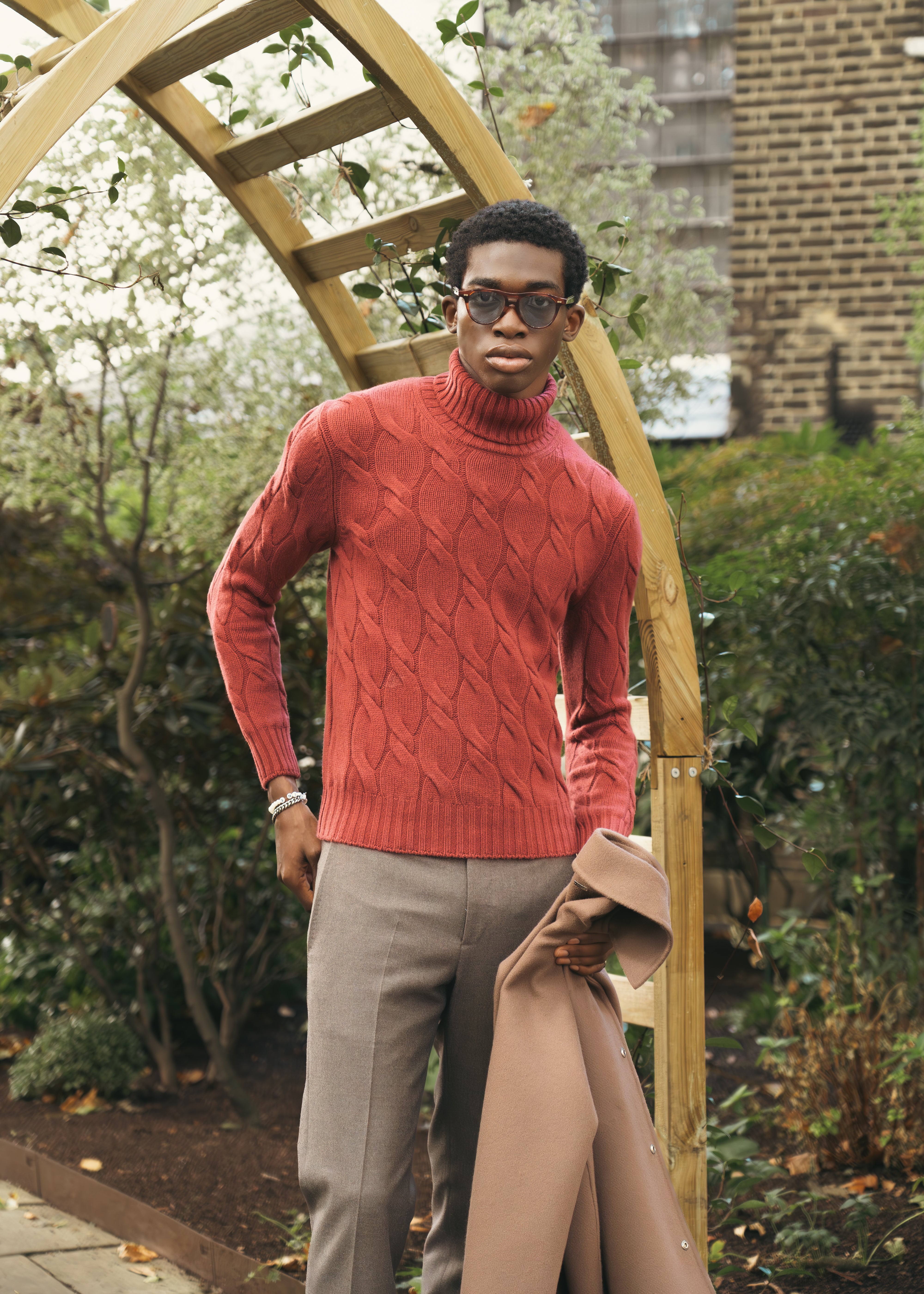 Brick Red Cashmere Cable Knit Rollneck