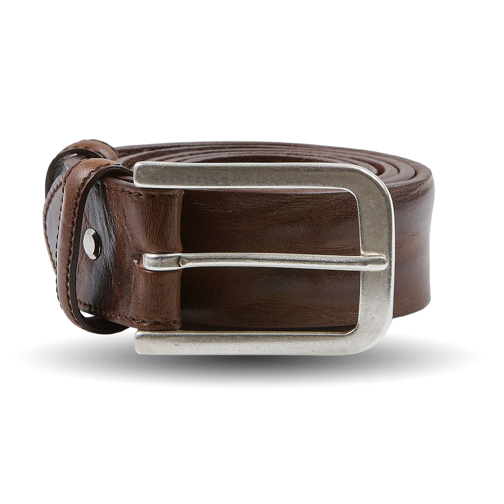 Elliot Rhodes Brown Unlined Tumbled Leather 40mm Belt Feature