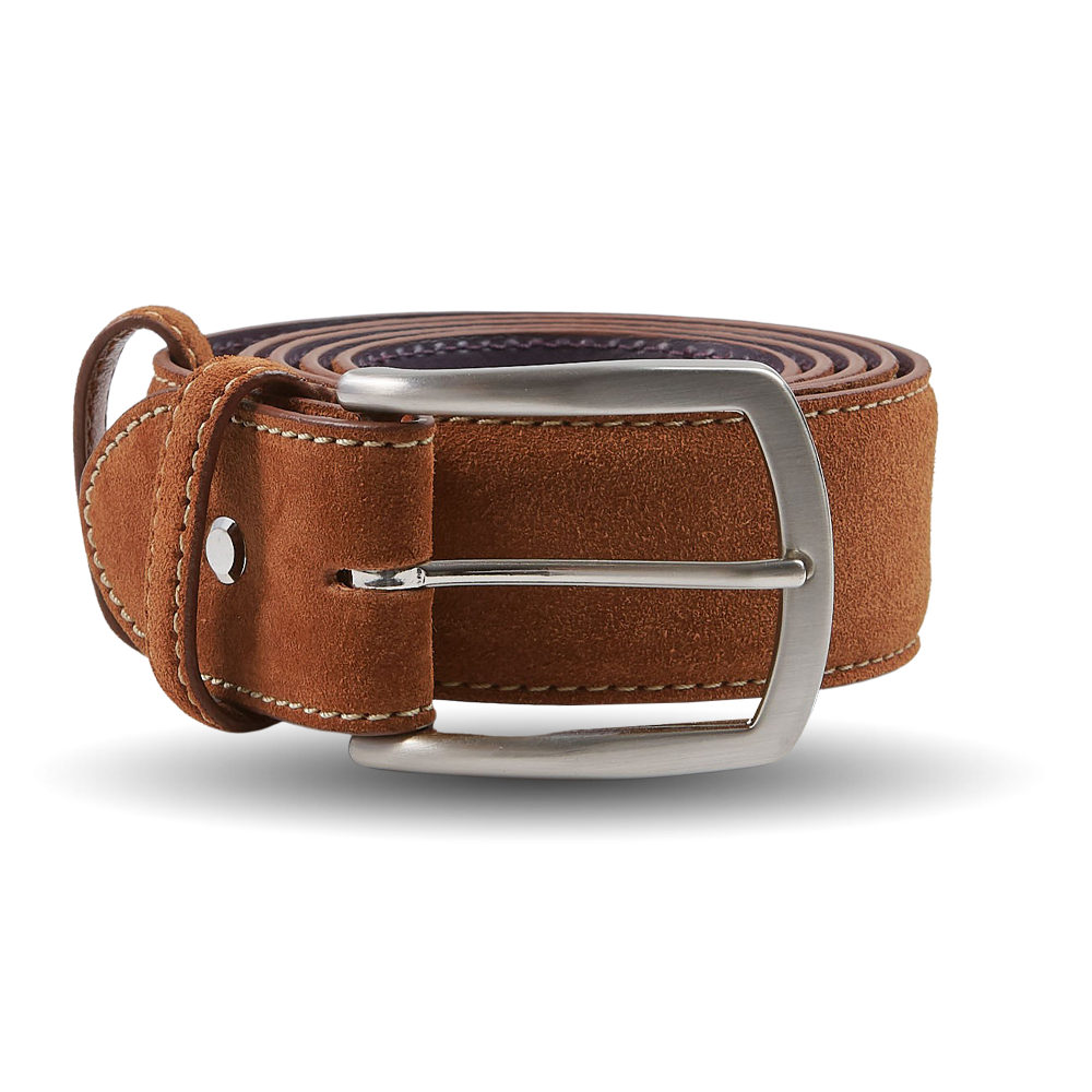 Elliot Rhodes Tan Suede Leather 40mm Belt Feature.