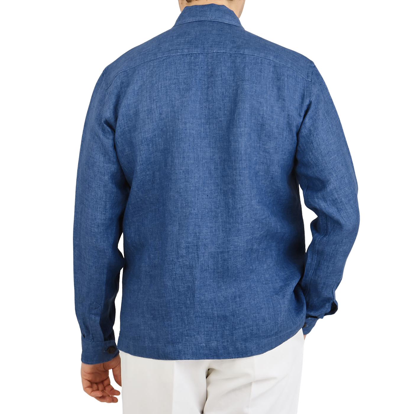Eton Blue Linen Twill Overshirt Back