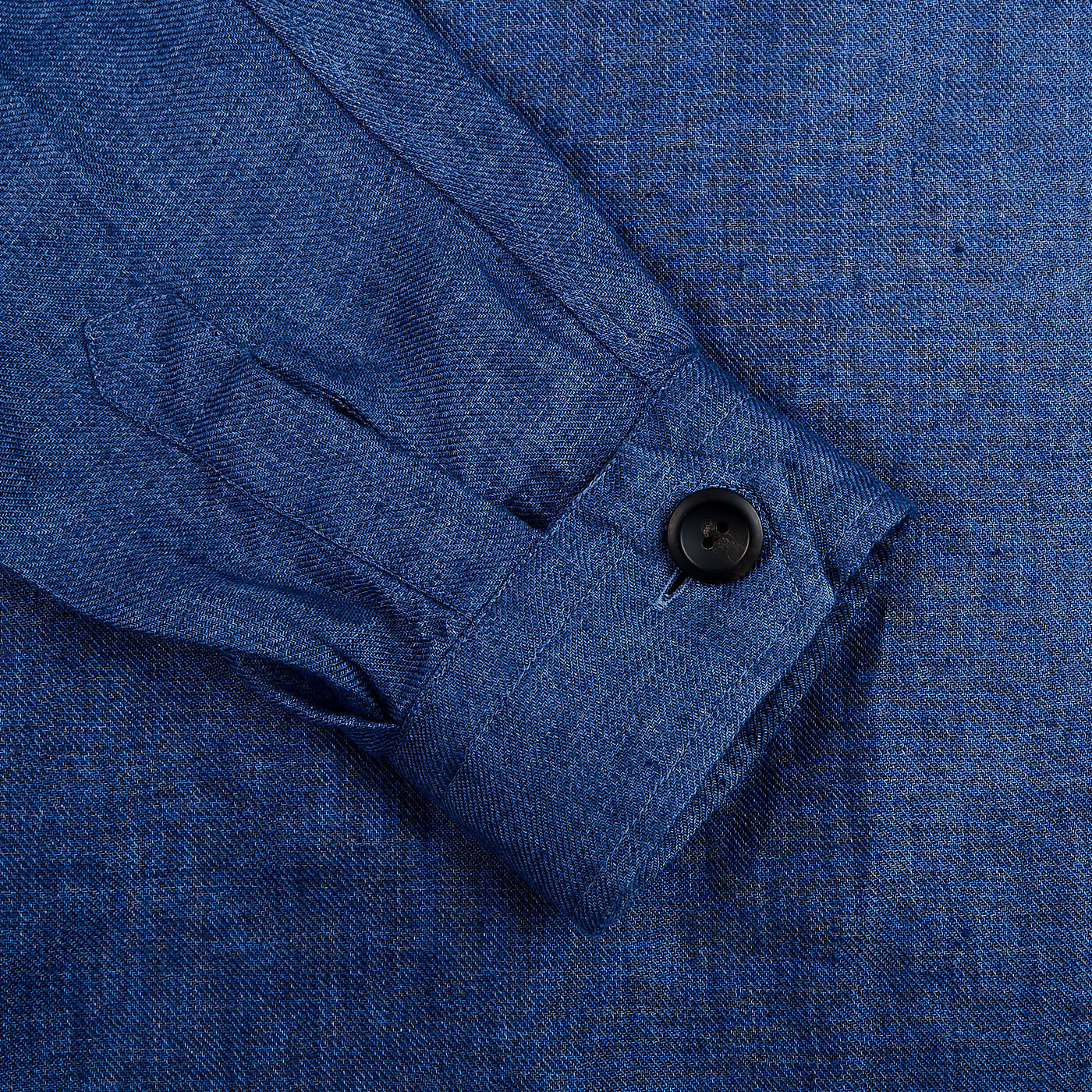 Eton Blue Linen Twill Overshirt Cuff