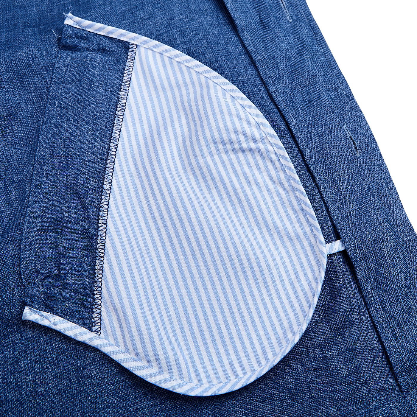 Eton Blue Linen Twill Overshirt Inside