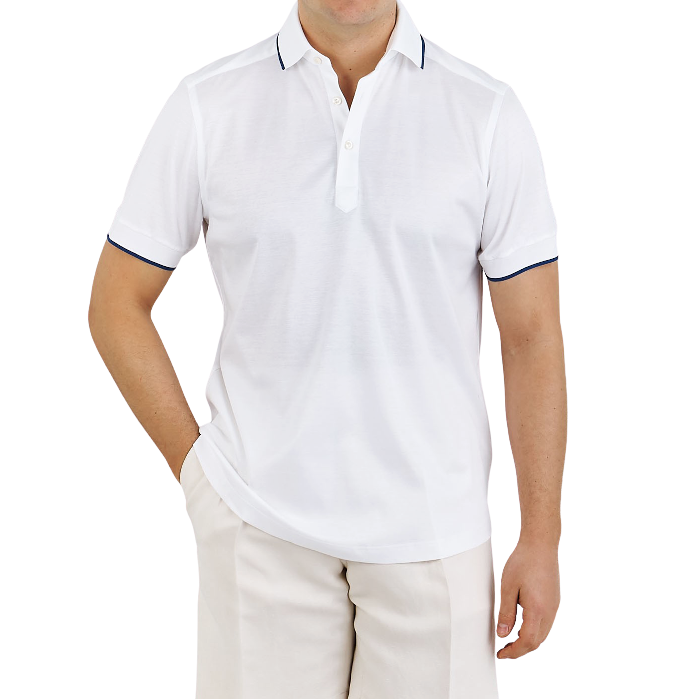 Eton White Filo di Scozia Cotton Polo Shirt Front