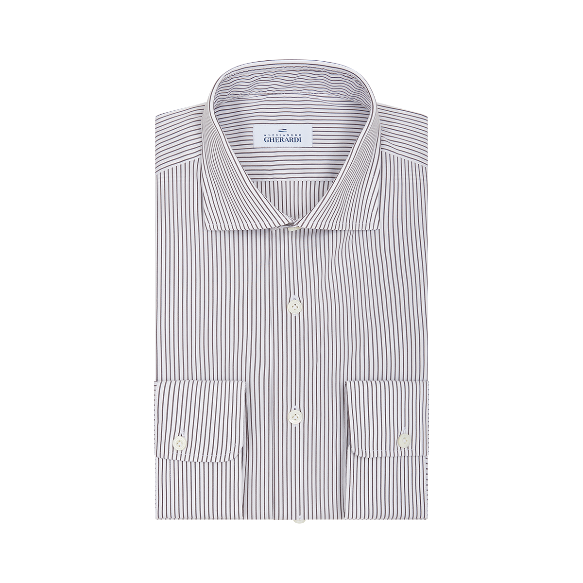 Brown Stripe Cotton Single Cuff Shirt