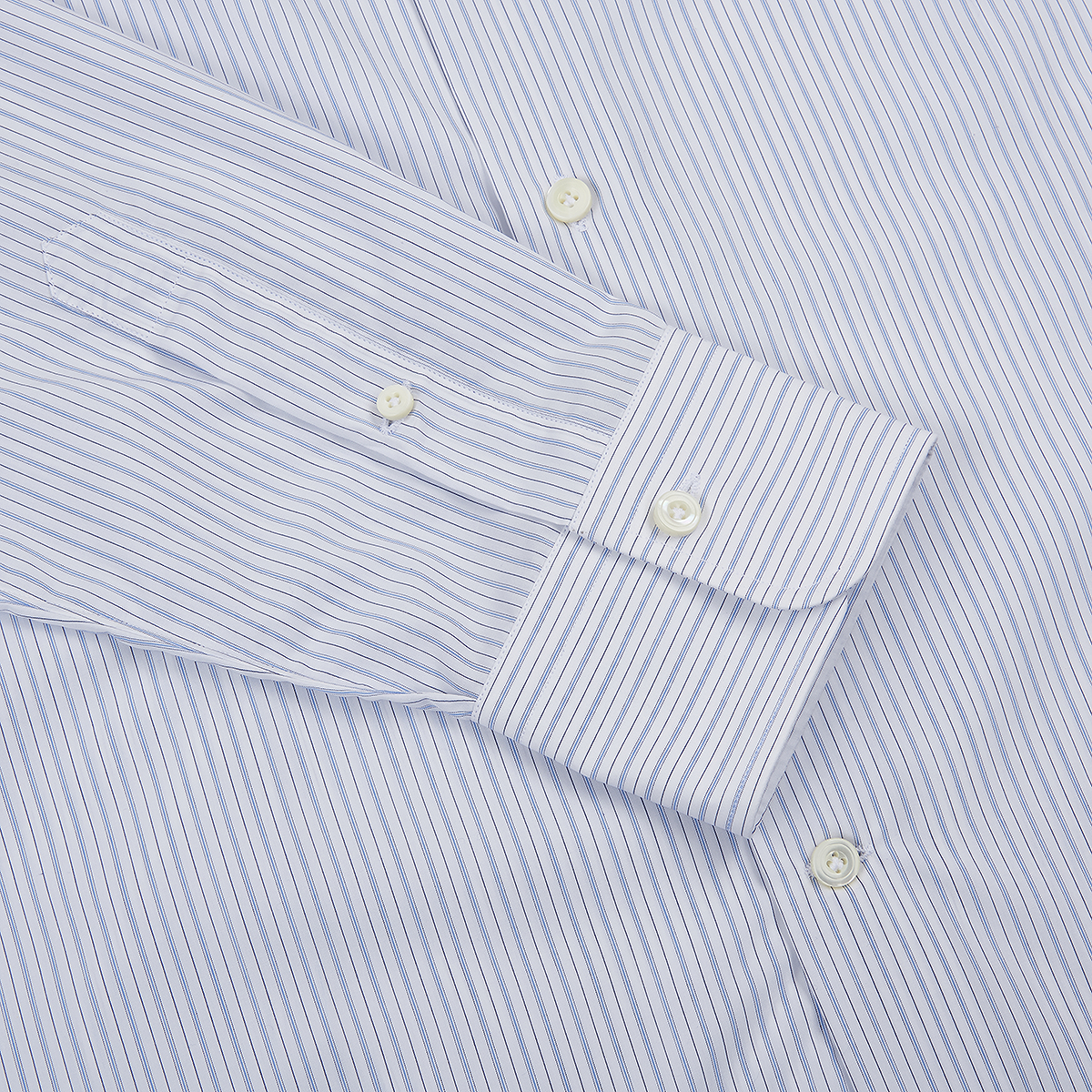 Blue Ticking Multi Stripe Cotton Single Cuff Shirt