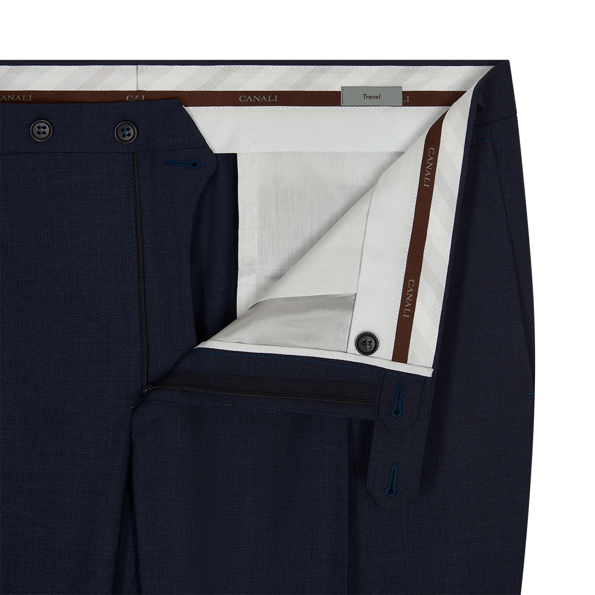 Blue Wool Stretch Pleated Trouser