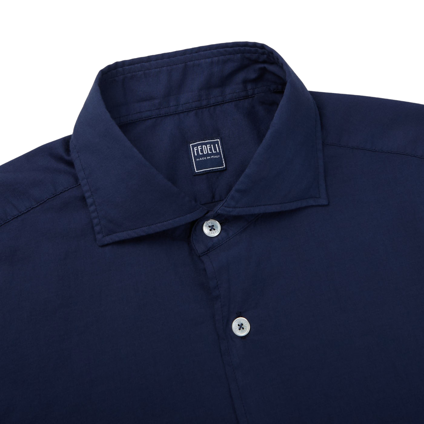 Fedeli Dark Blue Cotton Stretch Beach Shirt Collar