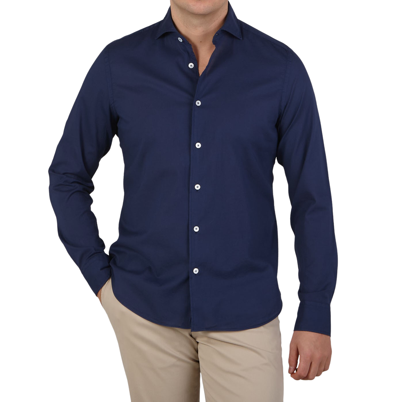 Fedeli Dark Blue Cotton Stretch Beach Shirt Front