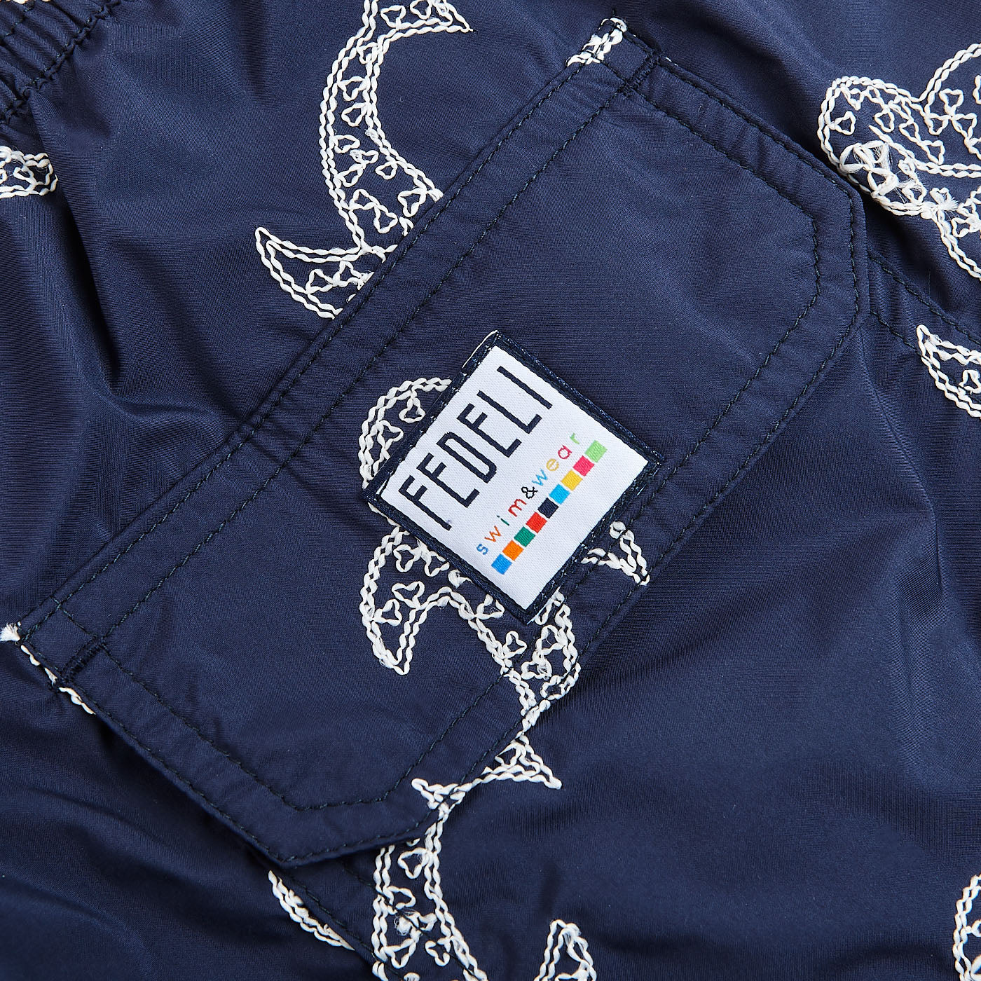 Fedeli Navy Embroidered Whales Swimwear Pocket