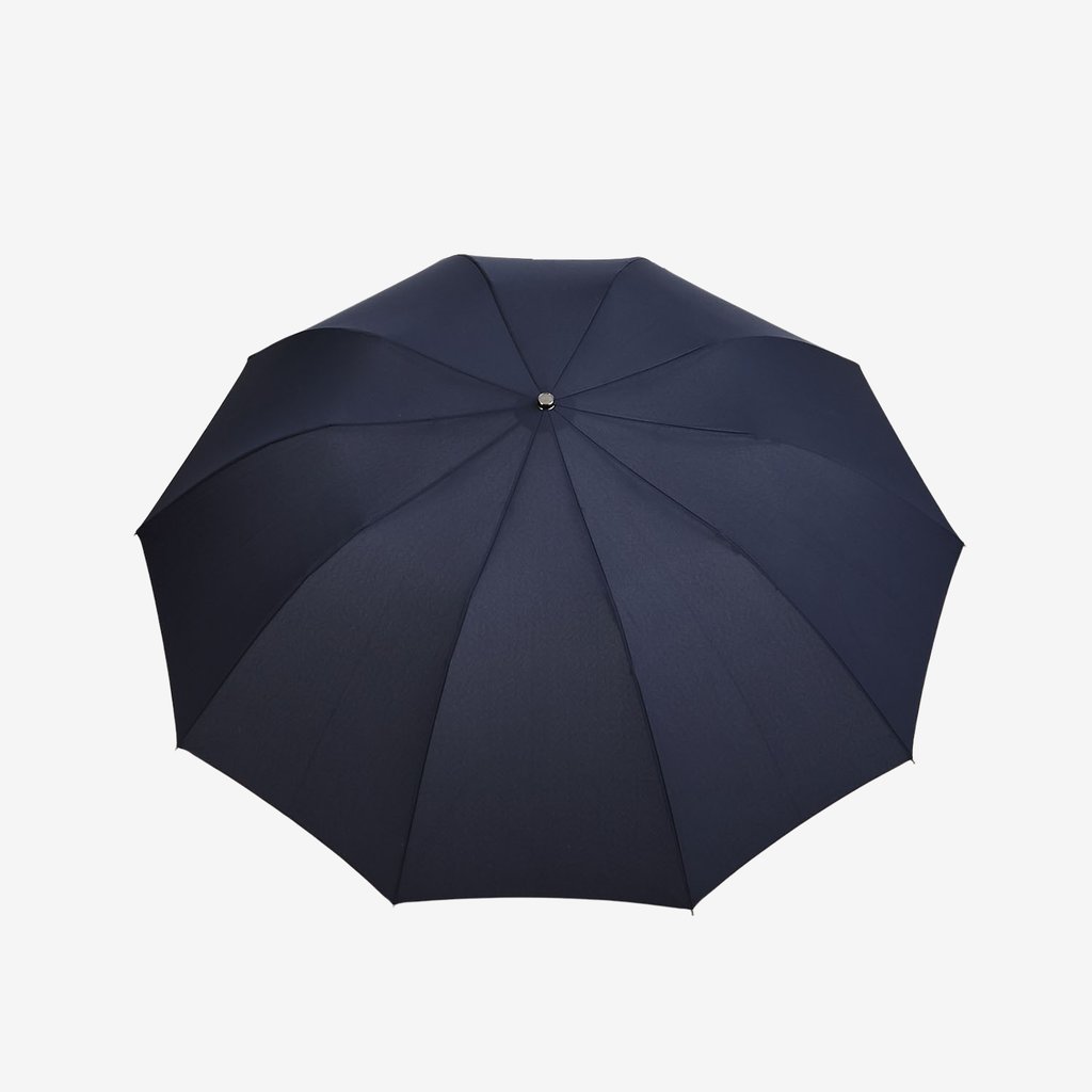 A handmade Navy Telescopic Maple Handle Umbrella made by Fox Umbrellas.