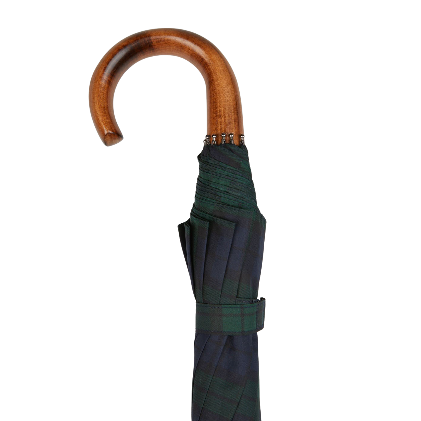 A Black Watch Telescopic Maple Handle Umbrella by Fox Umbrellas.