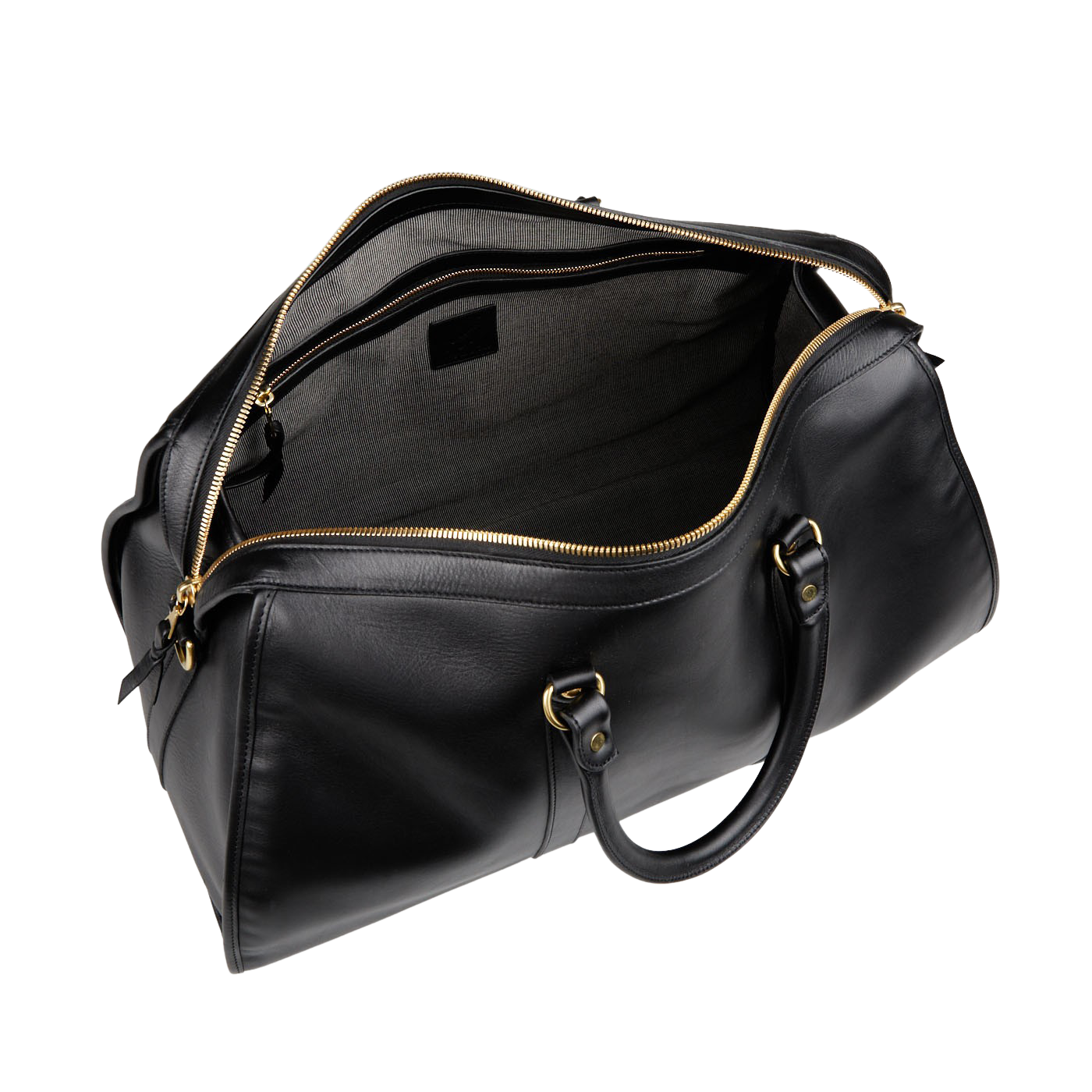 Frank Clegg Black Tumbled Leather Hampton Travel Duffle Open