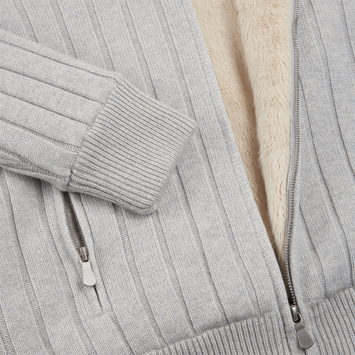 Grey Faux Fur Lined Knitted Jacket