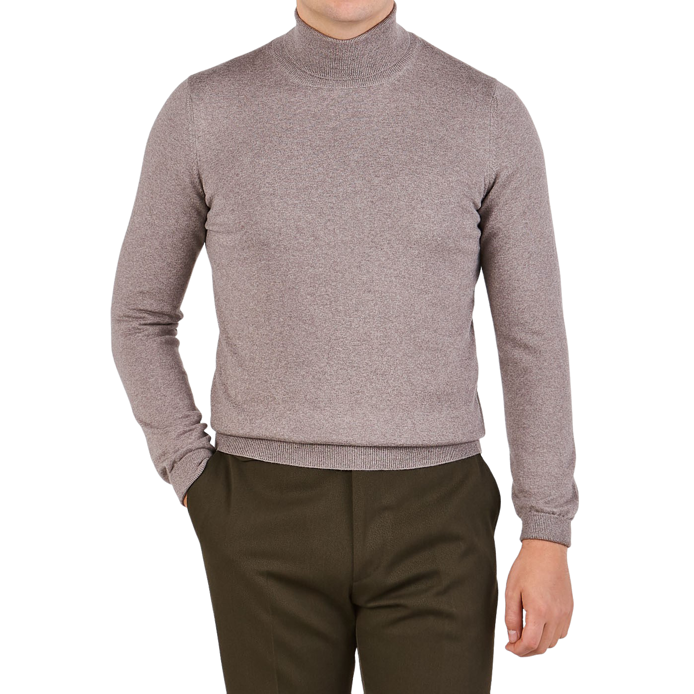 Gran Sasso Beige Extra Fine Merino Roll Neck Front