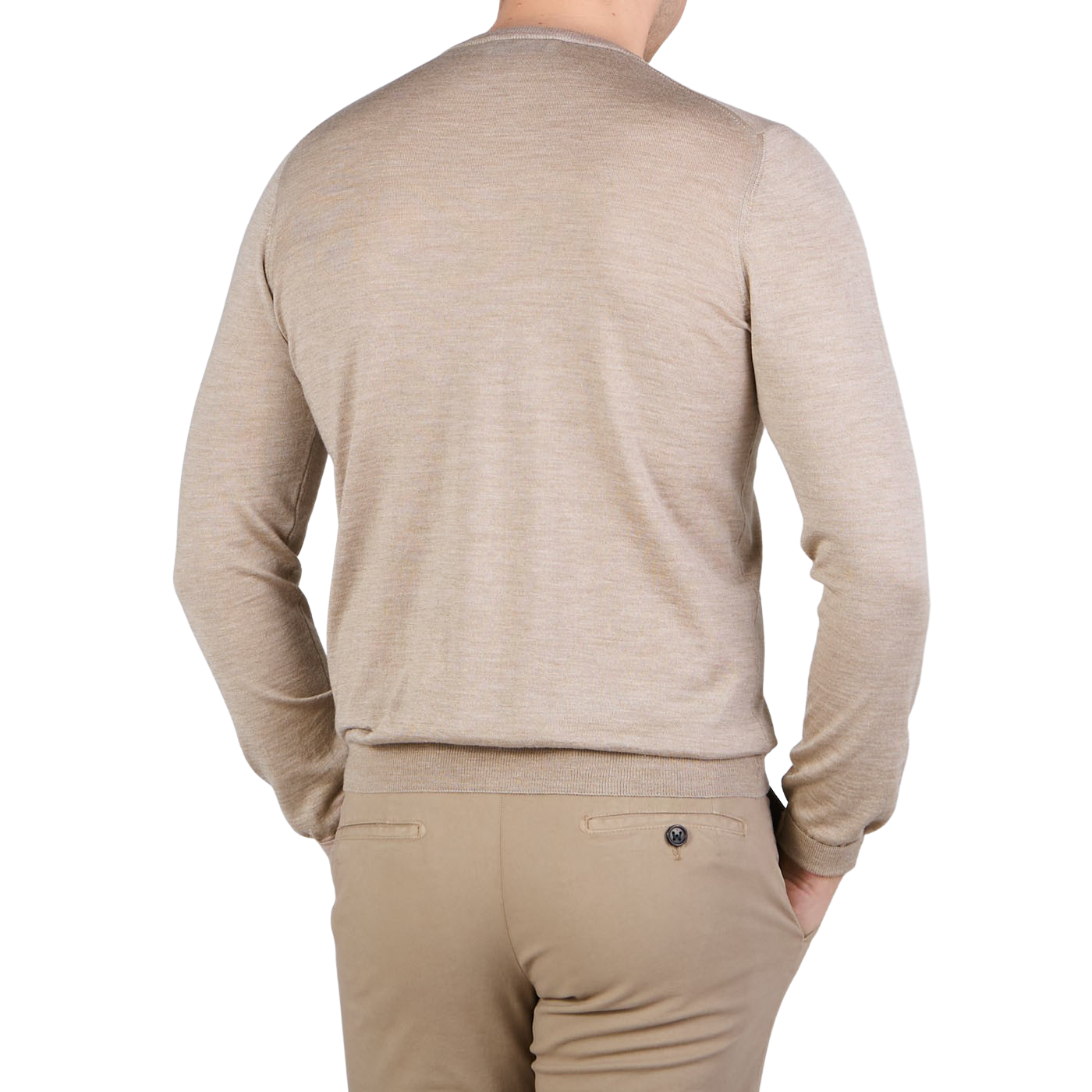Gran Sasso Beige Wool Silk Crew Neck Sweater Back