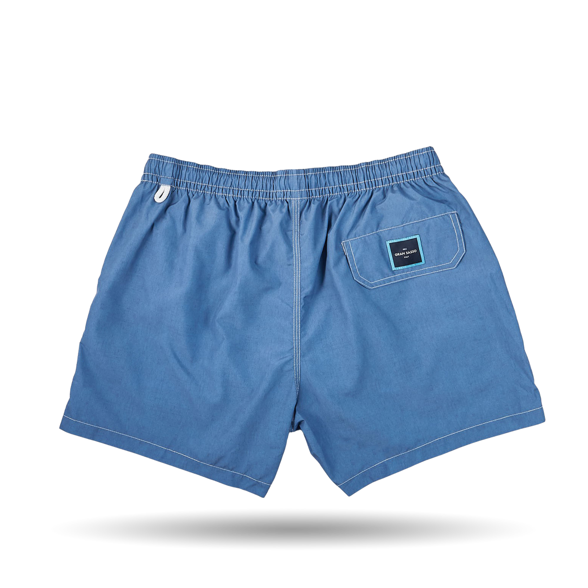 Blue Melange Recycled Microfiber swim shorts by Gran Sasso with a back pocket displayed on a white background.
