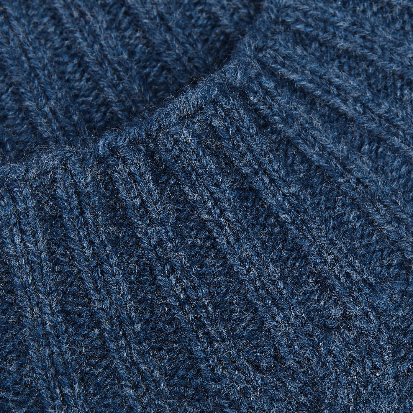 Gran Sasso Blue Melange Wool Cable Knit Crewneck Brim