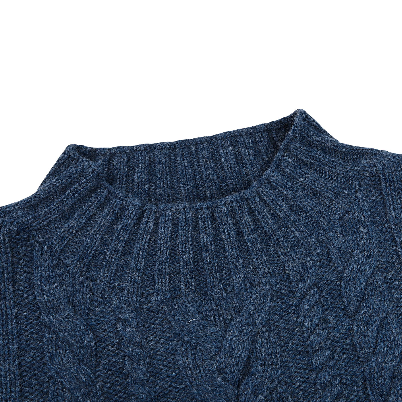 Gran Sasso Blue Melange Wool Cable Knit Crewneck Collar