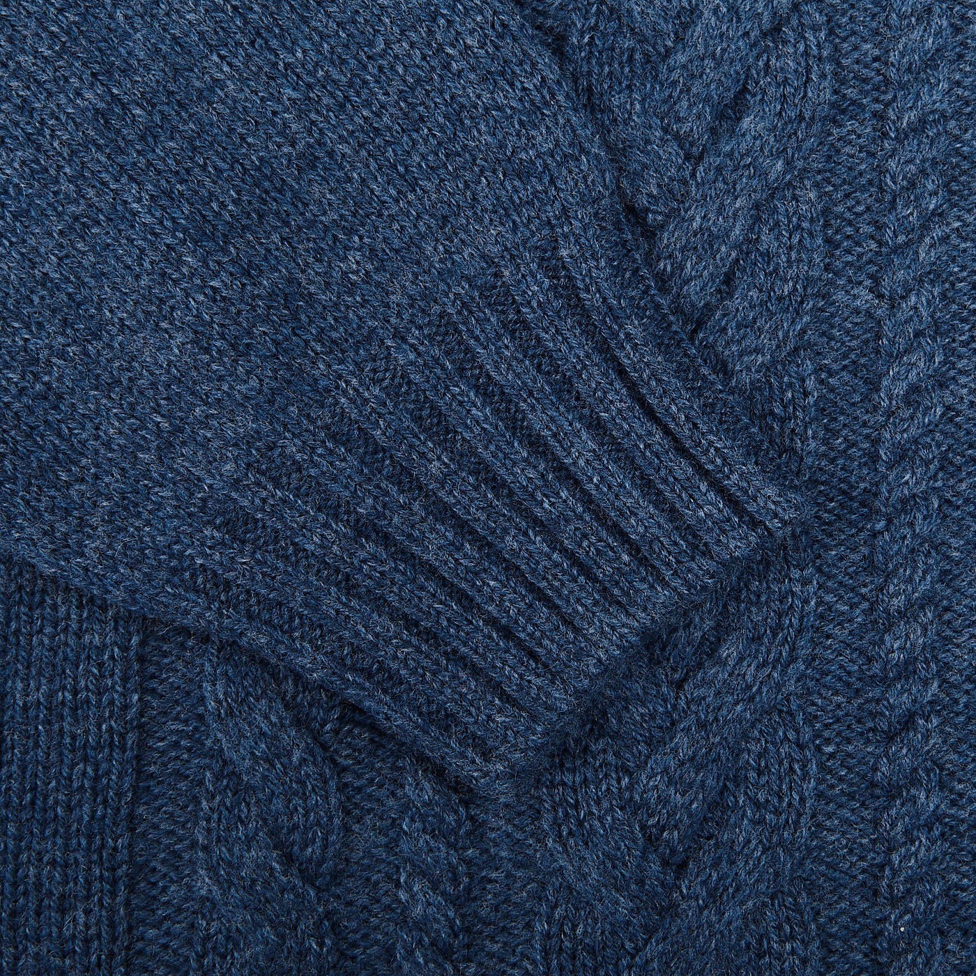 Gran Sasso Blue Melange Wool Cable Knit Crewneck Cuff