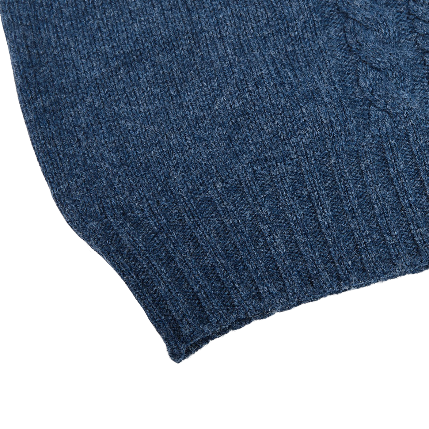 Gran Sasso Blue Melange Wool Cable Knit Crewneck Edge
