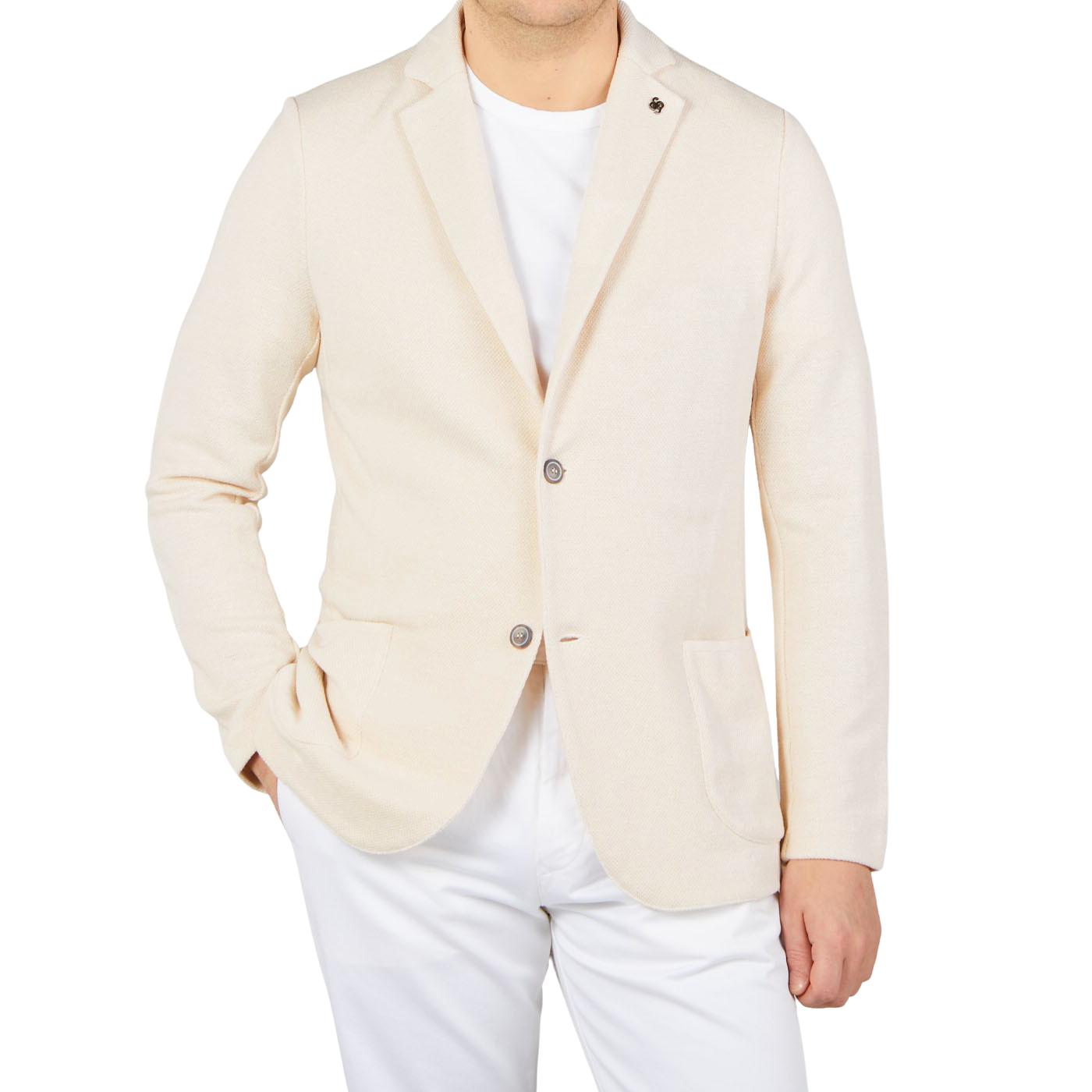 Gran Sasso Cream Beige Cotton Linen Knitted Blazer Front