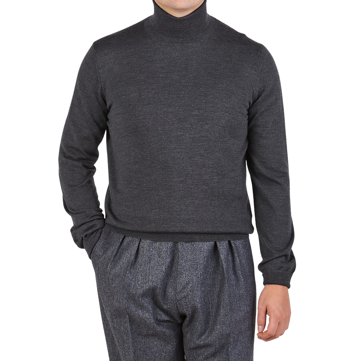 Gran Sasso Grey Extra Fine Merino Roll Neck Front