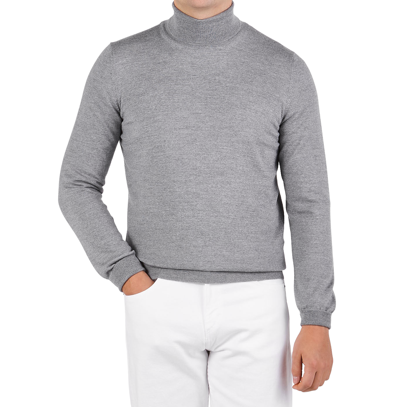 Gran Sasso Light Grey Extra Fine Merino Roll Neck Front