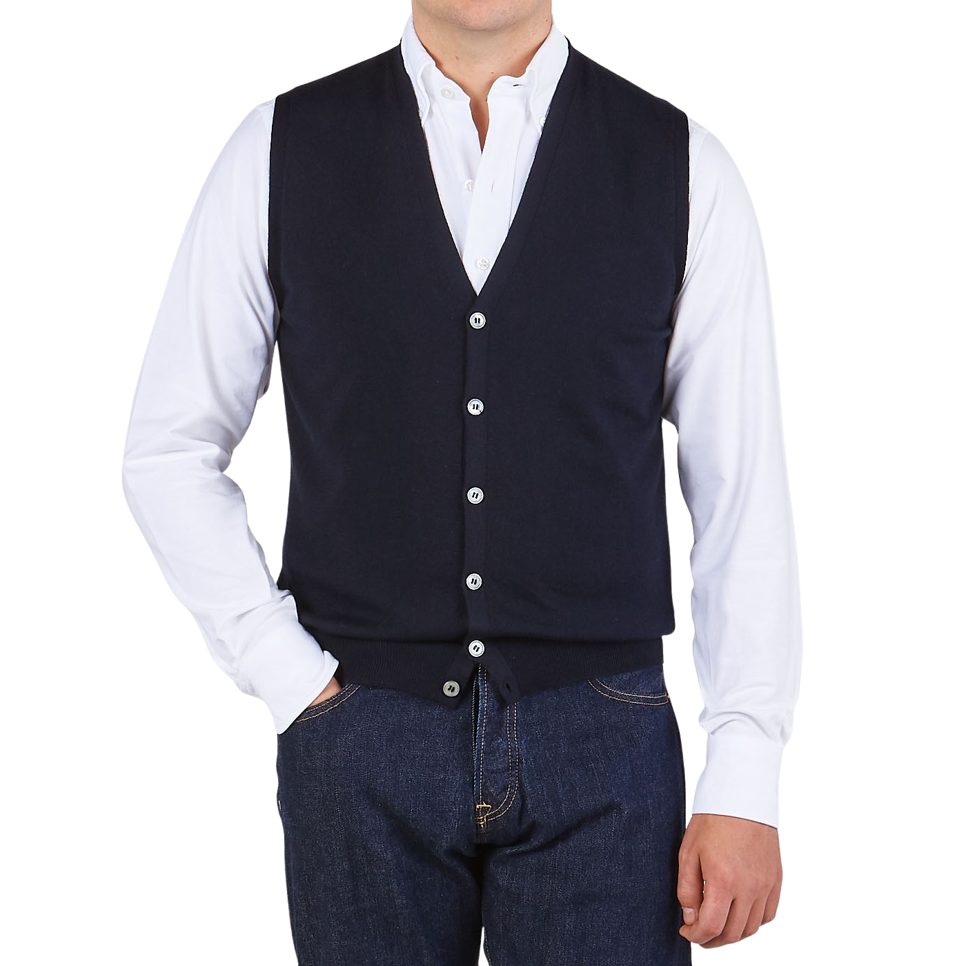 Gran Sasso Navy Extra Fine Merino Wool Vest Front