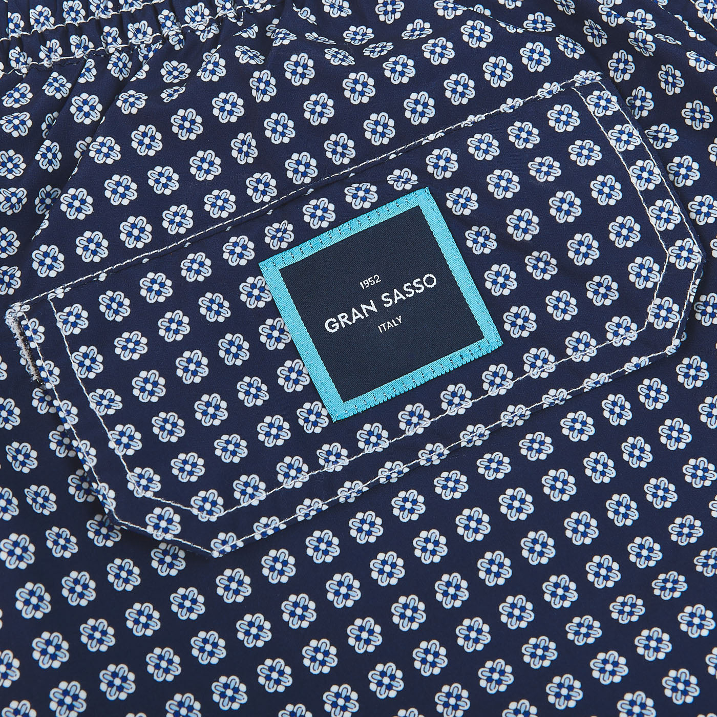 Gran Sasso Navy Flower Printed Recycled Microfiber Swimshorts Pocket