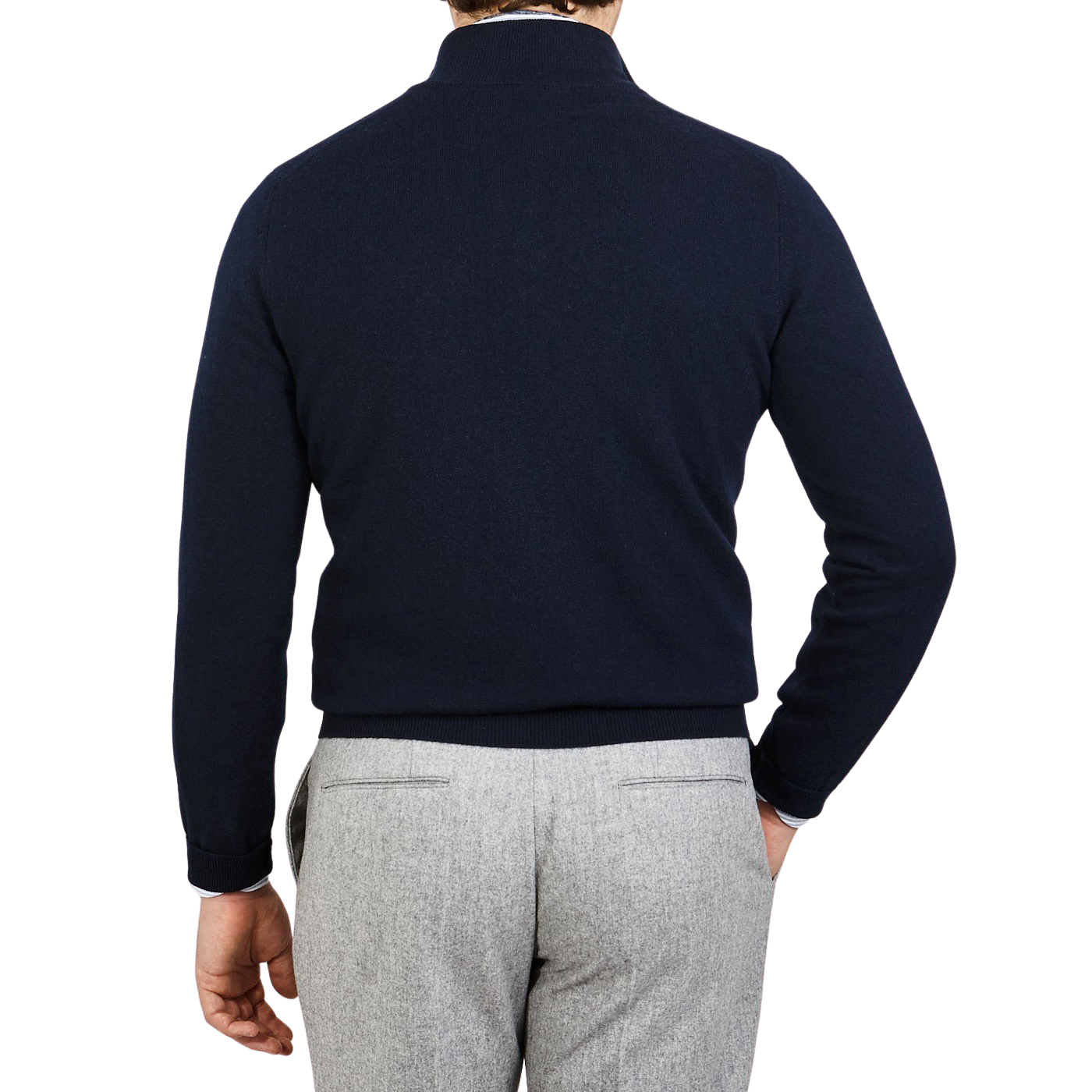 Gran Sasso Navy Melange Cashmere 1:4 Zip Sweater Back