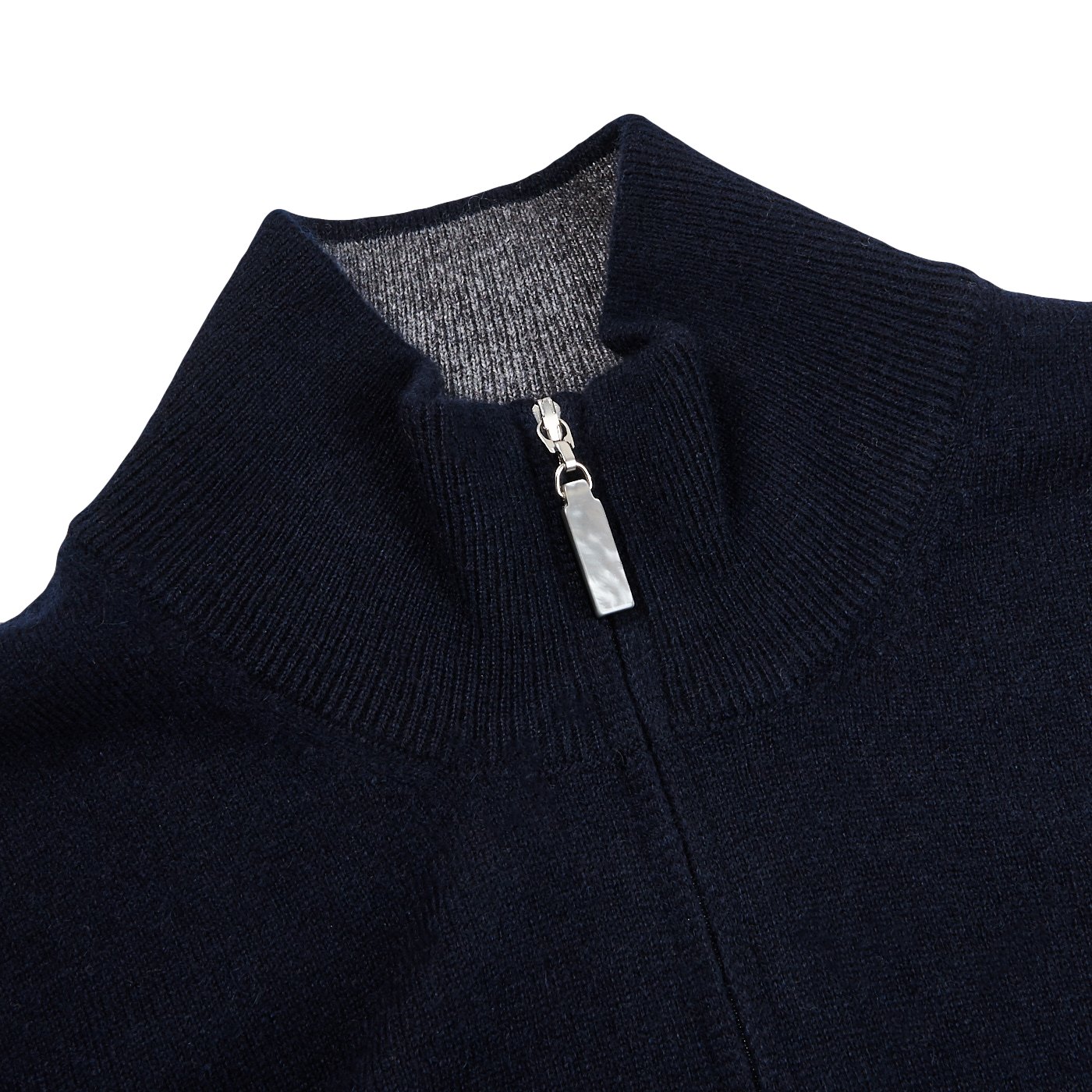 Gran Sasso Navy Melange Cashmere 1:4 Zip Sweater Collar