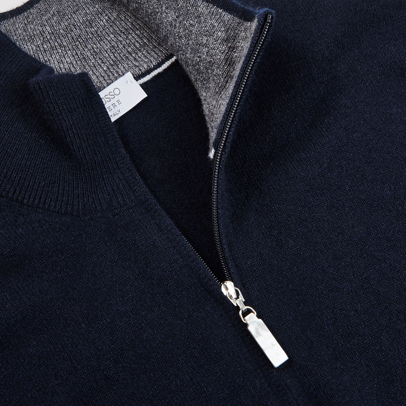 Gran Sasso Navy Melange Cashmere 1:4 Zip Sweater Open