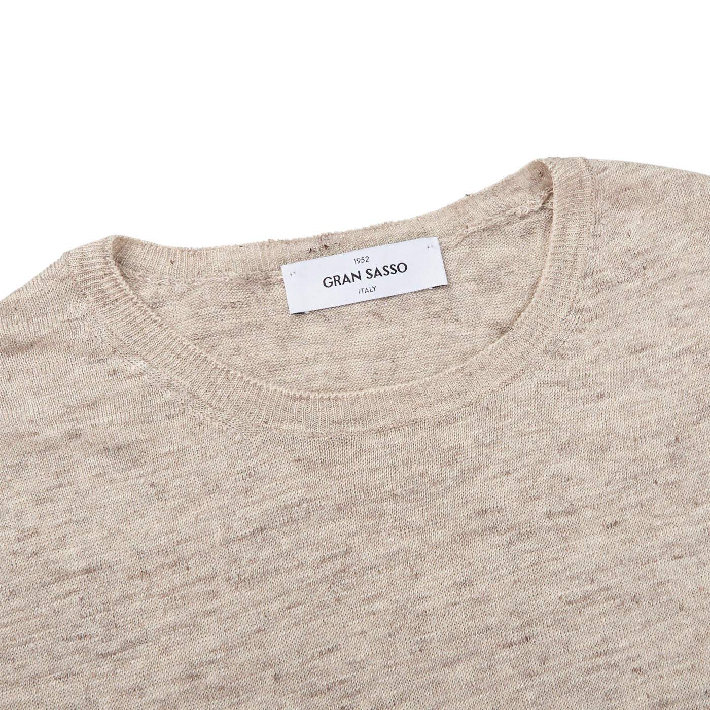 Gran Sasso Oatmeal Beige Melange Linen T-shirt Collar