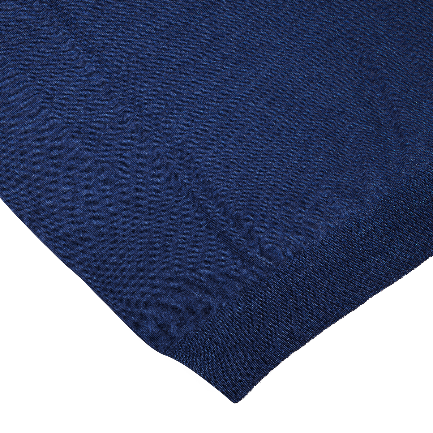 A close-up of a Gran Sasso Blue Melange Vintage Merino Wool Zip Cardigan fabric with a noticeable texture, possibly denim, displayed on a diagonal angle.
