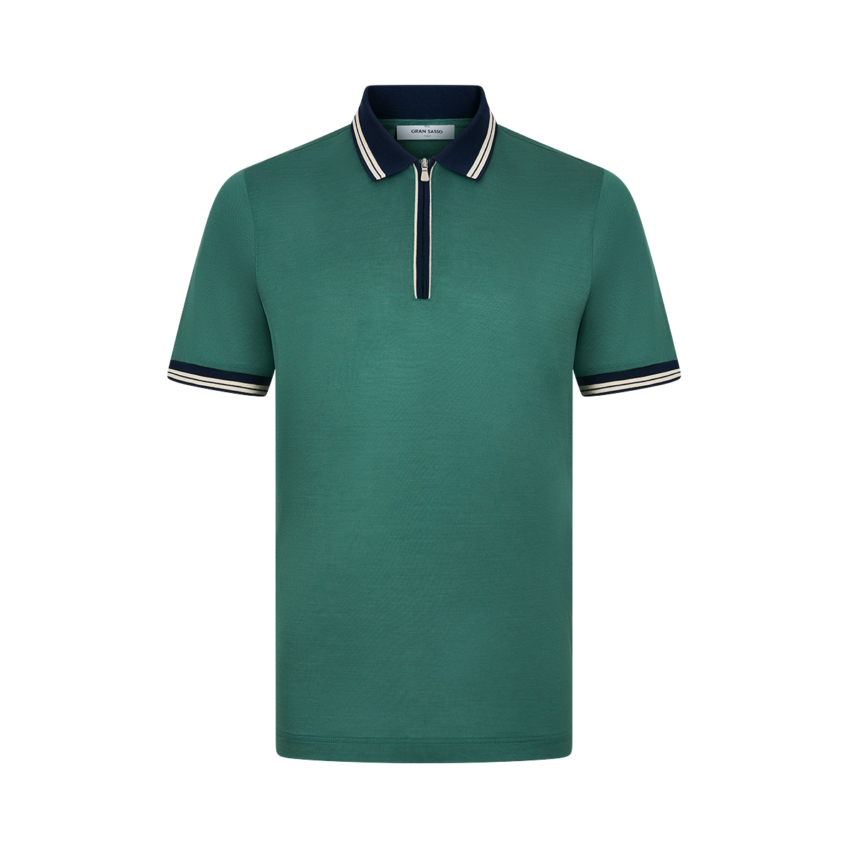 Green Cotton Filo Scozia Zip Polo Shirt