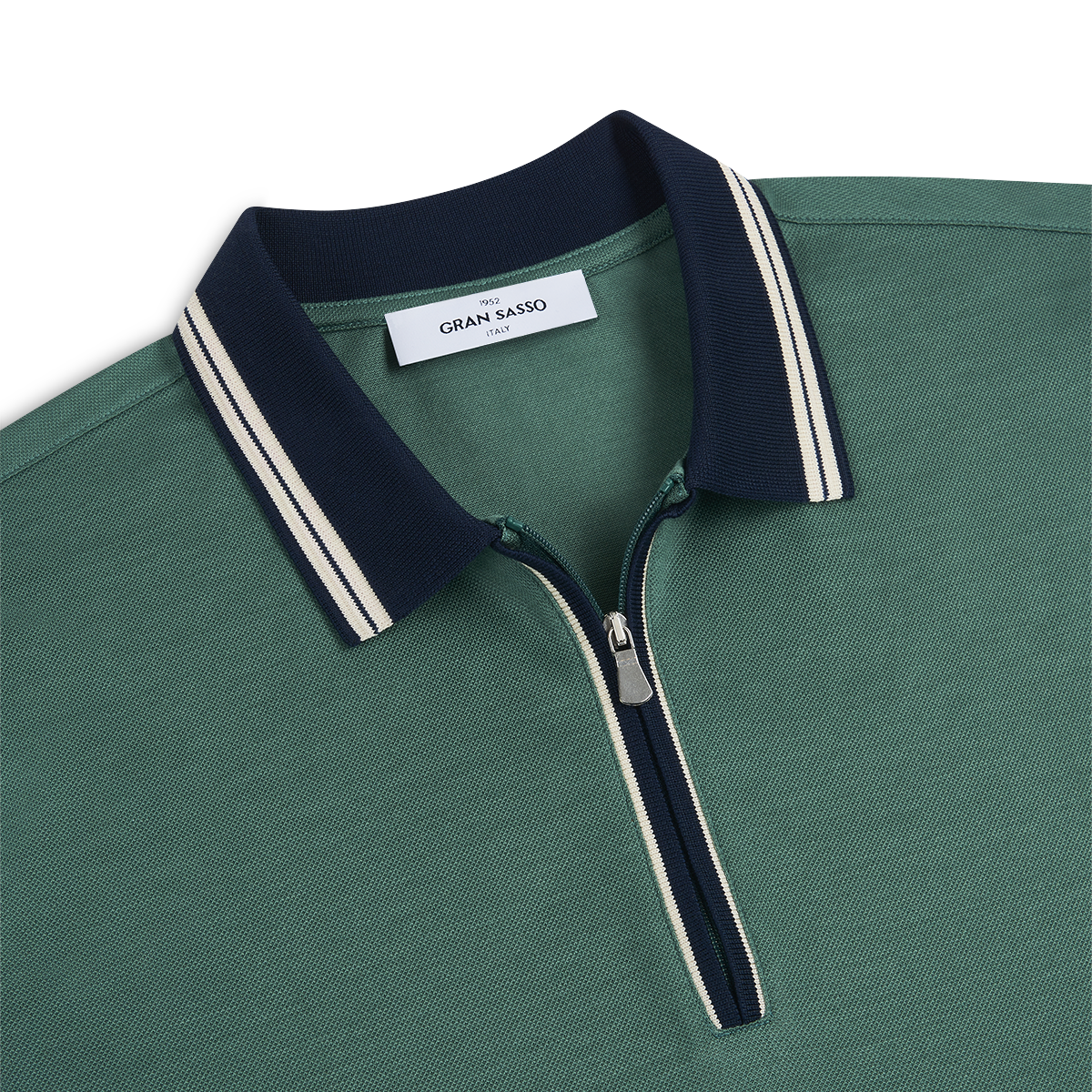 Green Cotton Filo Scozia Zip Polo Shirt