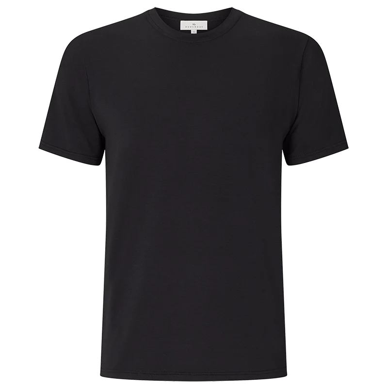 The Homebody Black Modal Classic Short Sleeve T-Shirt is shown against a white background, featuring a crew neckline and straight hem for a timeless, versatile look—perfect as a comfortable base layer. , available at Richard Gelding Mayfair