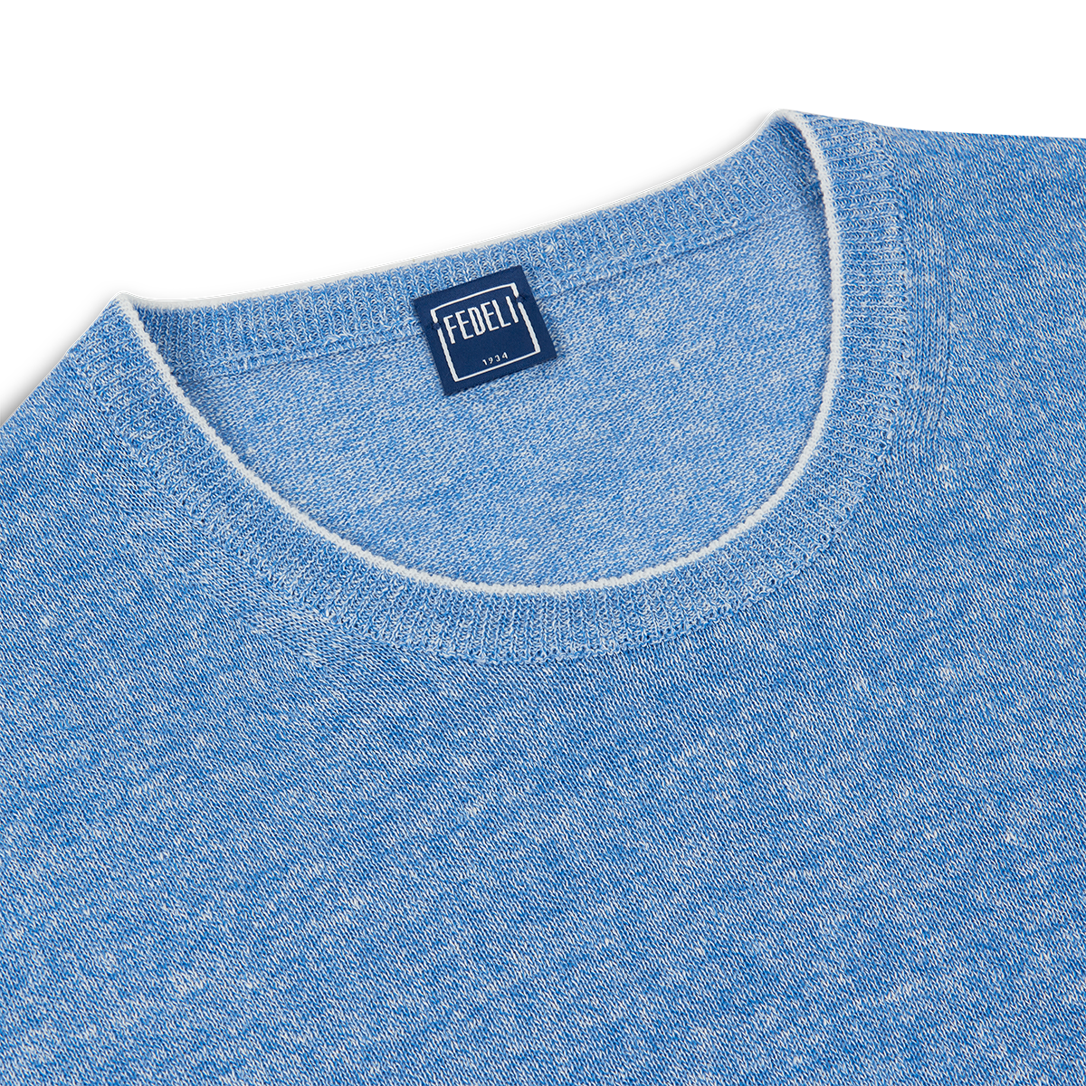 Sky Blue Melange Linen Cotton T-Shirt