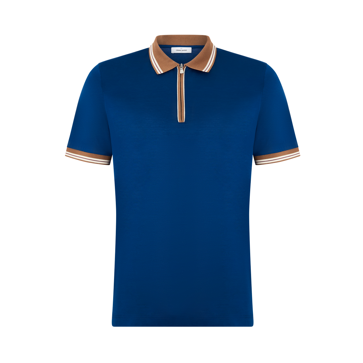 Dark Blue Cotton Filo Scozia Zip Polo Shirt