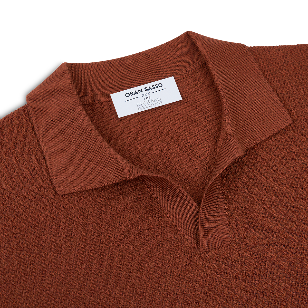 Rust Orange Silk Cotton Capri Collar Polo Shirt