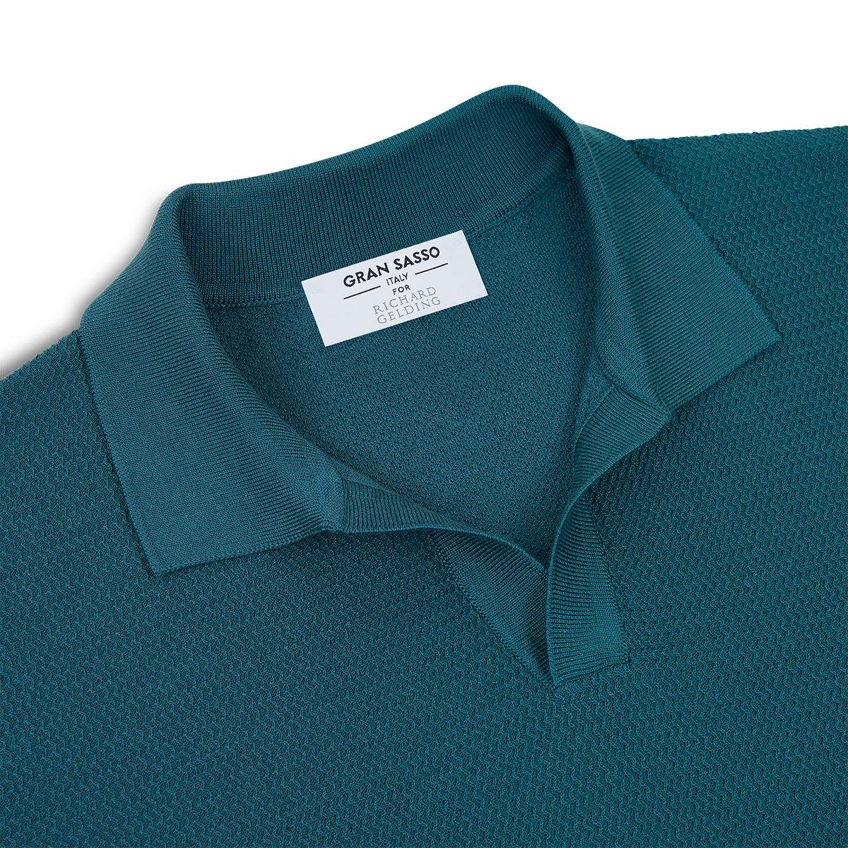 Teal Blue Silk Cotton Capri Collar Polo Shirt