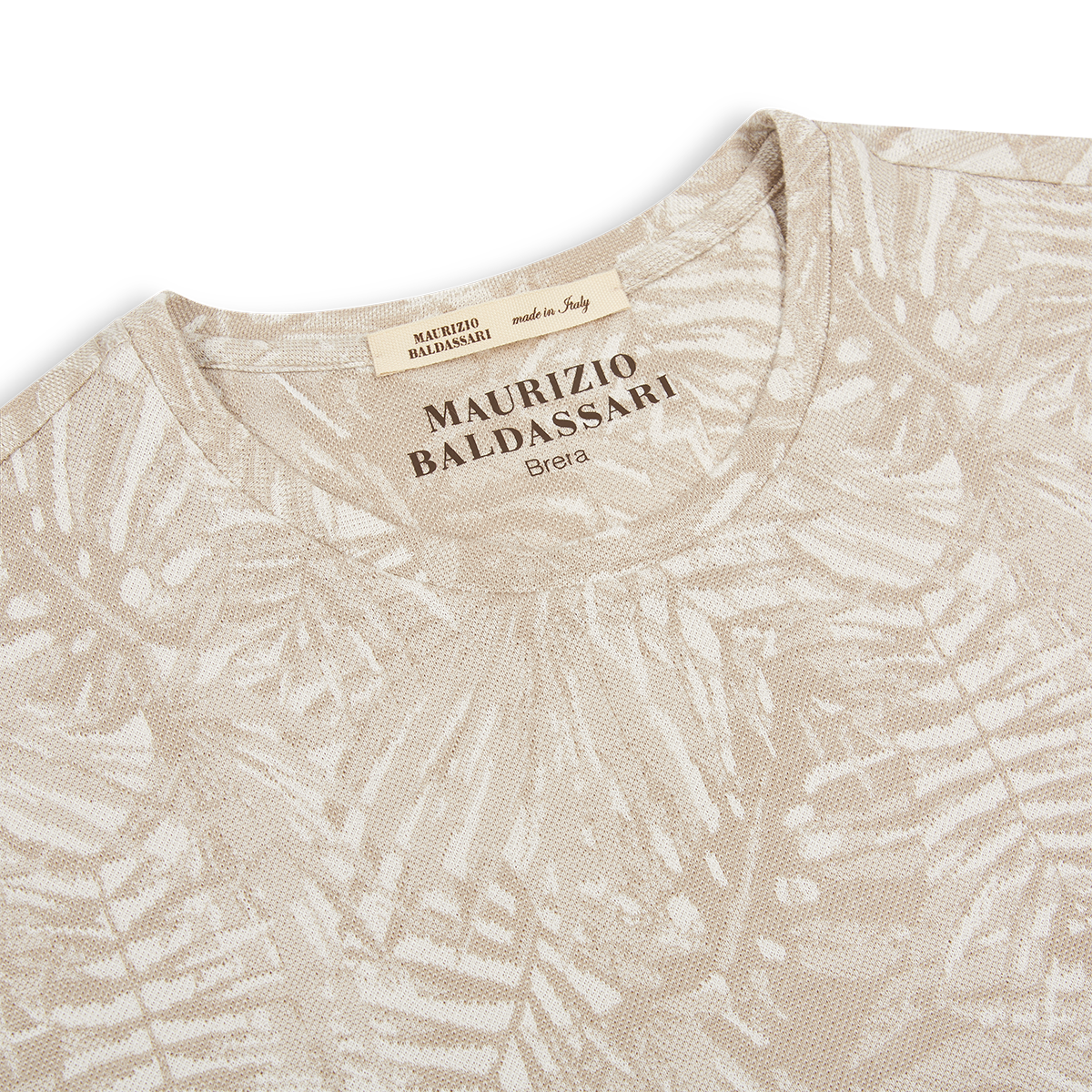 Beige Silk/Cotton Palm Tree Print T-Shirt