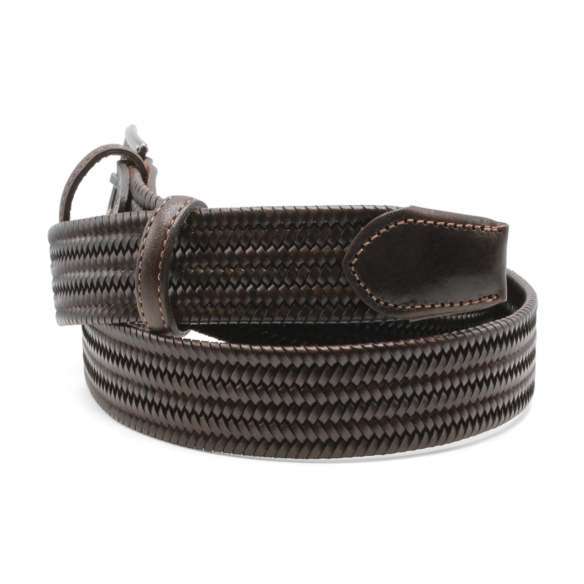 Brown Leather Woven Belt
