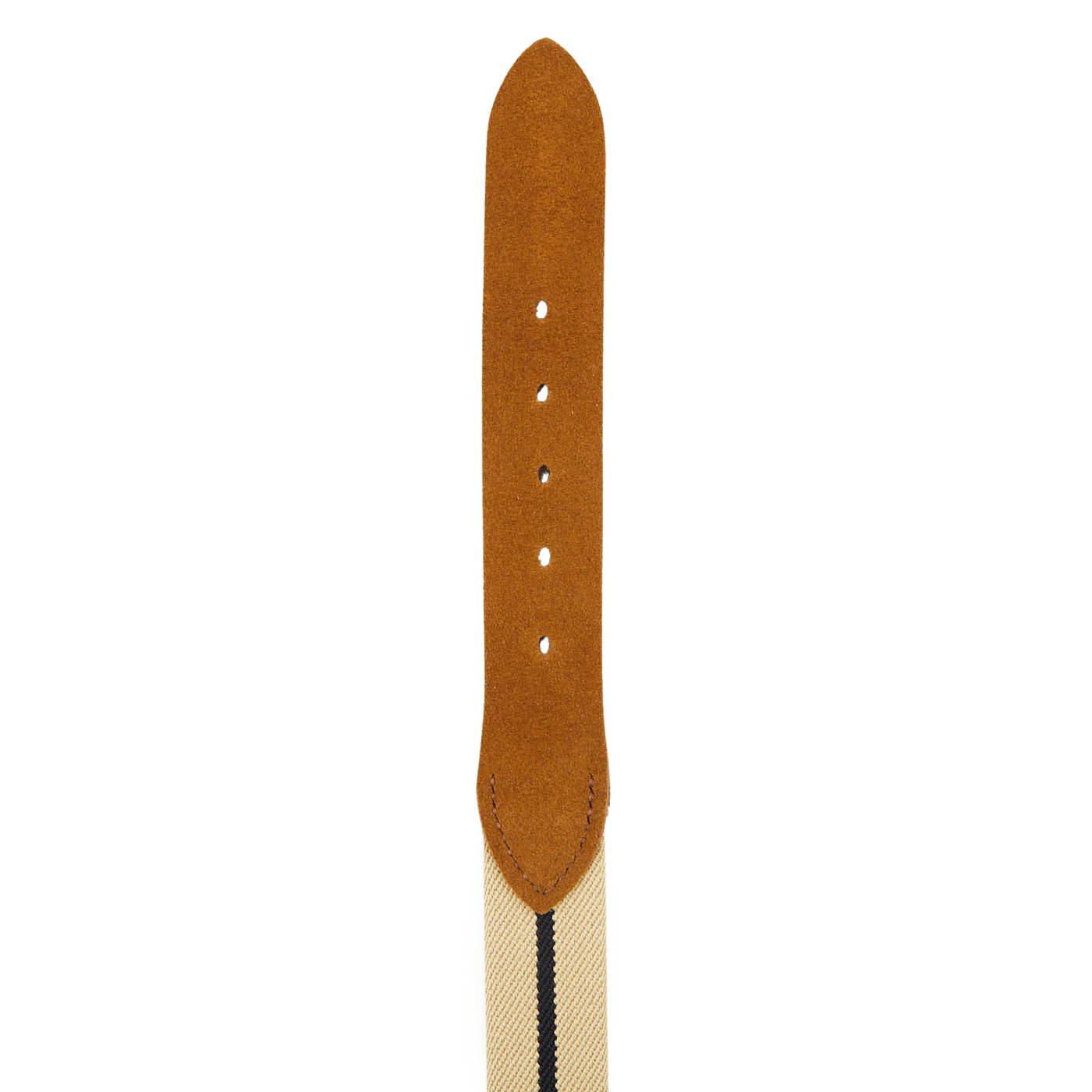 A Beige Striped Canvas Cognac Suede 35mm Hardy & Parsons belt on a white background.