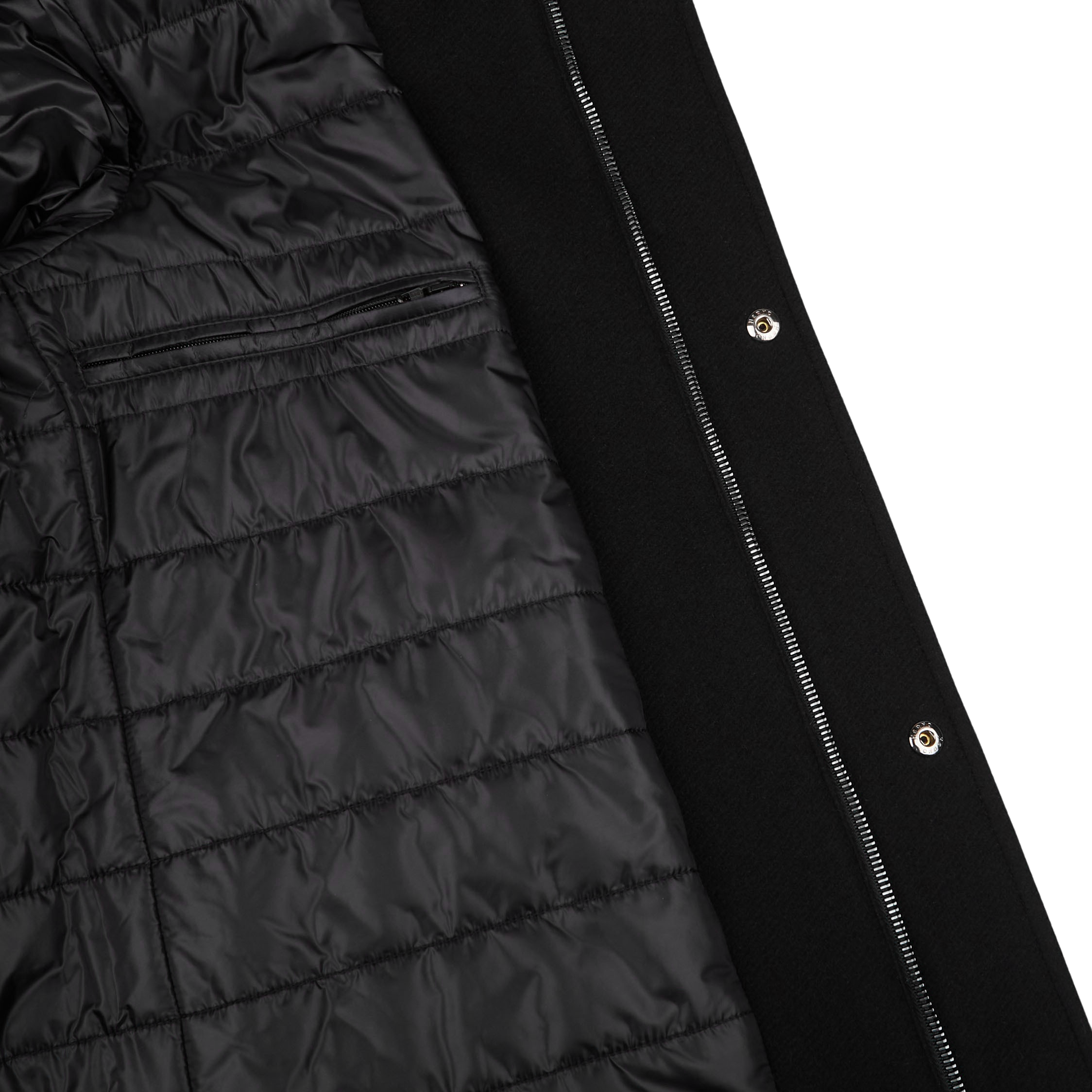 Herno Black Diagonal Wool Fur Collar Car Coat Inside